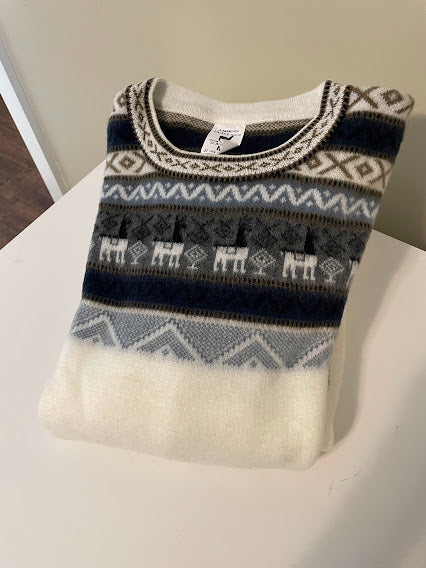 White & Blue Alpaca Sweater Medium