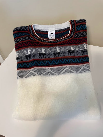 White & Terracota Alpaca Sweater