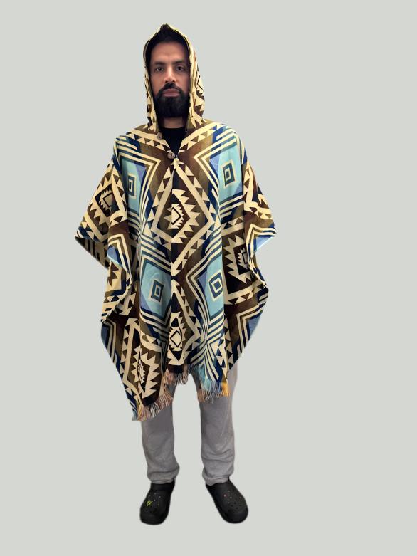 Poncho Unisex One-Size Brown & Light Blue