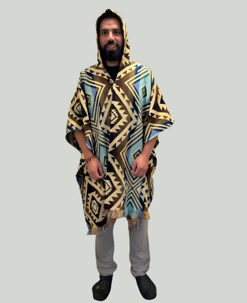 Poncho Unisex One-Size Brown & Light Blue