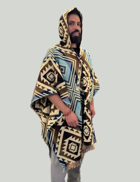 Poncho Unisex One-Size Brown & Light Blue