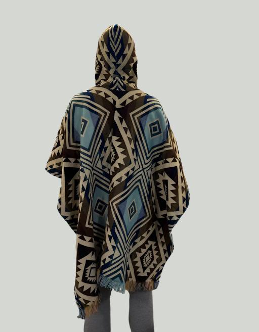 Poncho Unisex One-Size Brown & Light Blue