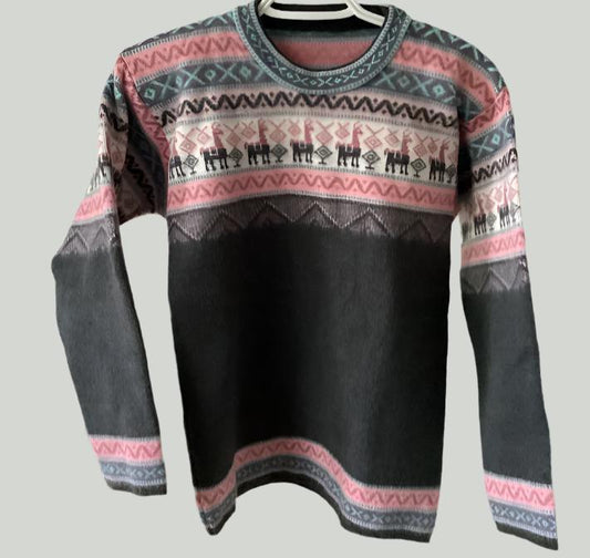 Alpaca Sweater Grey & Pink