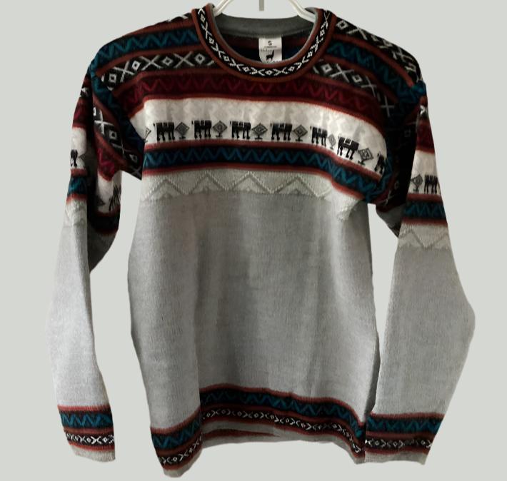 Alpaca Sweater Light Grey & Terracota